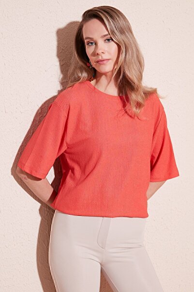 Lela Crew Neck Slit Detailed Wrapped Fabric Blouse BLUZ5865365