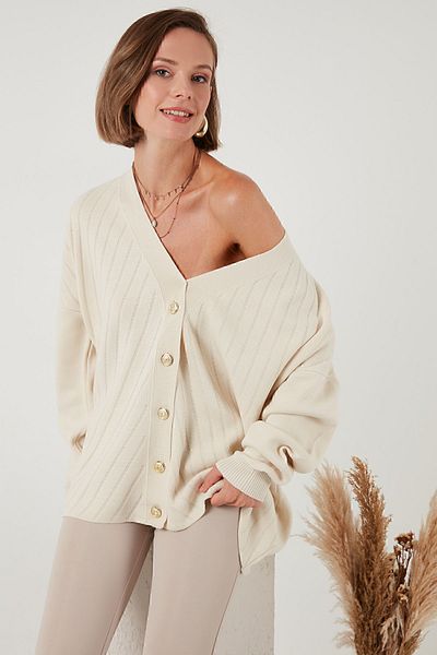 Lela V-neck Acrylic Knitwear CarDigan - ButtoneD, CarDigan 4615215