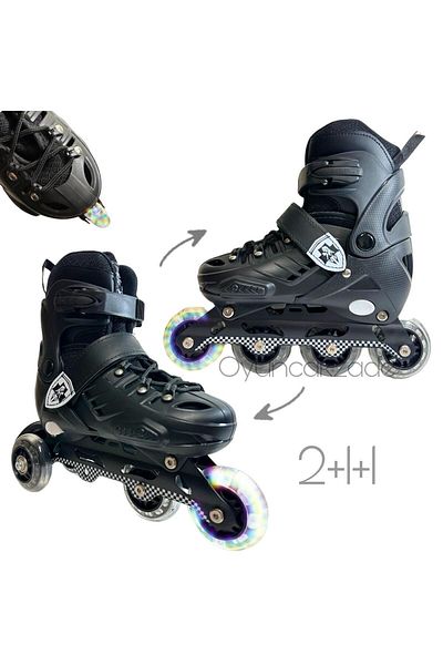 Depomiks Avm Roller Skates Black Adjustable Size Lighted Metal Training Skates with Carrying Bag
