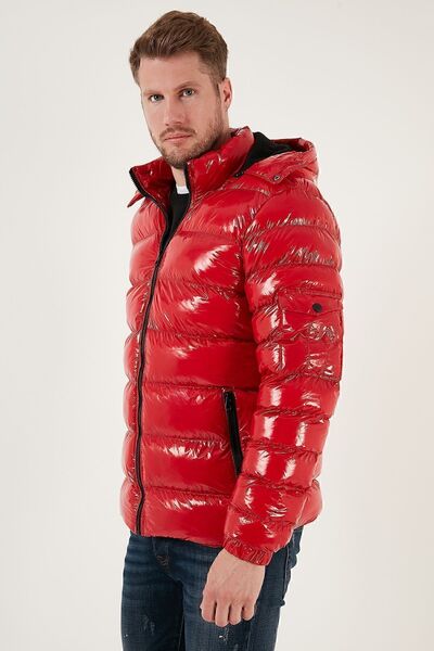 Buratti Vékonyan illeszkedő, levehető kapucnis, fényes pufferkabát férfi KABÁT 649007