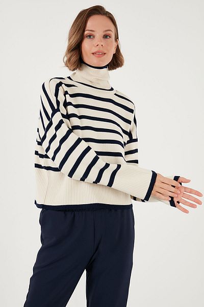 Lela Turtleneck Acrylic Striped Knitwear Sweater - Pullover 4616166