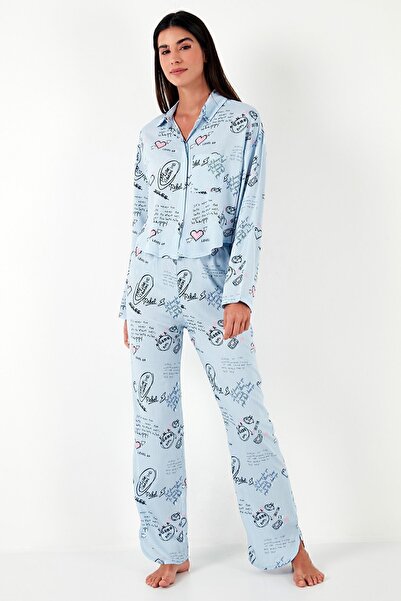 Lela Σετ καλοκαιρινής πιτζάμα με μοτίβο χαλαρής εφαρμογής Φαρδύ πόδι Σετ πιτζάμα 6110014