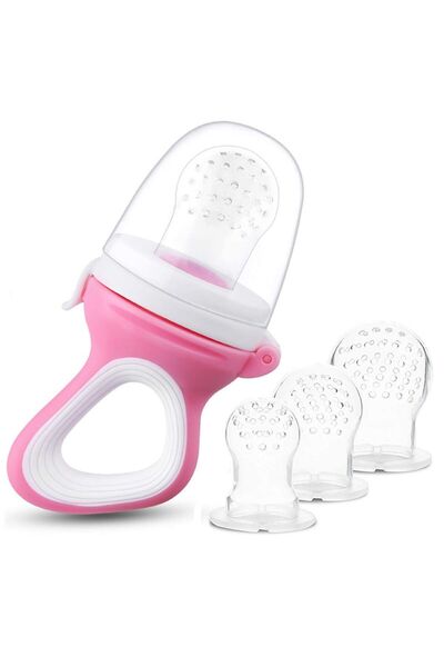 Babyjem - مصاصة سيليكون للفواكه والخضروات باللون الوردي للأطفال من عمر 6 أشهر فما فوق