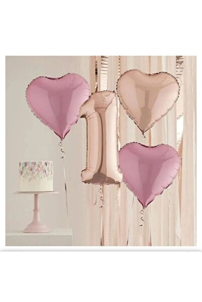 Çemrek Süs Parti Pink Rosegold 1 Year Old Foil Balloon Set 4 Pcs
