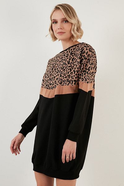 Lela Λεοπάρ μοτίβο Color Blocked Oversize Crew Neck Tunic Γυναικείο 5863604