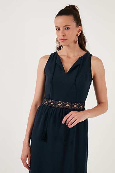 Lela Regular Fit Volanlı Kolsuz Midi Elbise  ELBİSE 611EL574