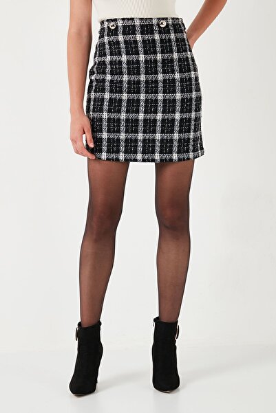 Lela Tweed Plaid Mini Winter Skirt - Straight Cut Pencil, Skirt 611et0602