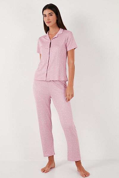 Lela Regular Fit Shirt Collar Short Sleeve Pajamas Set PYJAMAS SET65780124