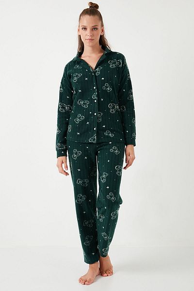 Lela Σετ Πυτζάμες Standard Fit με Fleece - Κουμπιά, Σετ Πυτζάμες 6095616