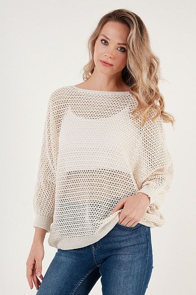 Lela Openwork Bat Sleeve Boat Neck Sweater SWEATER 6071571