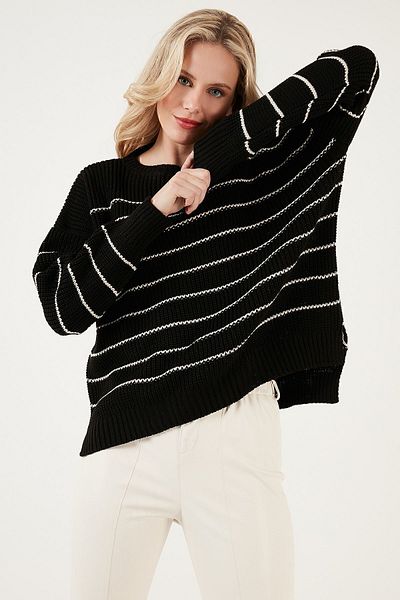 Lela Pulover tricotat cu spate lung cu dungi 4616133