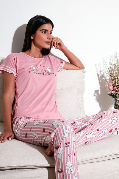 Lela Regular Fit Crew Neck Short Sleeve Pajamas Set PYJAMAS SET6097310