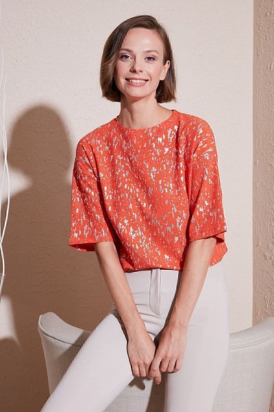 Lela Crew Neck Glitter Oversize Blouse - BLUZ5865816
