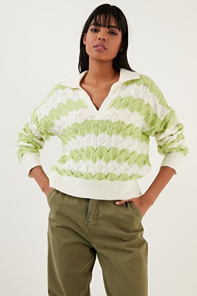 Lela Color Blocked Polo Neck Knitwear Pullover Sweater 63622409