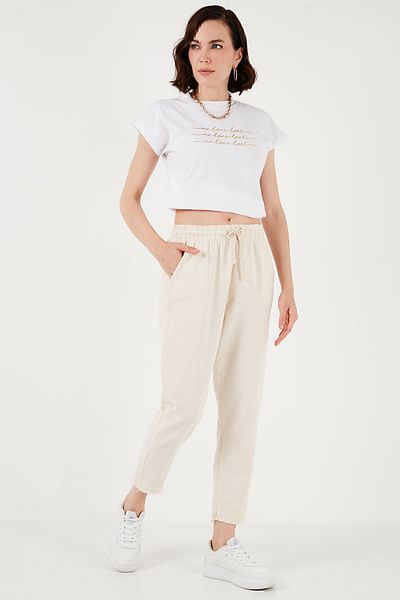 Lela Cotton Waist-Tied High Waist Linen Look Short Leg Trousers PANTS 668YP5134