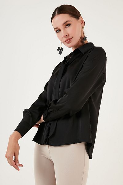 Lela Cămașă cămașă din satin cu șireturi, cu ajustare normală, 611go00159