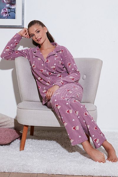 Lela Fleece Standard Fit Pajama Set - Buttoned, Pajama Set 6095615