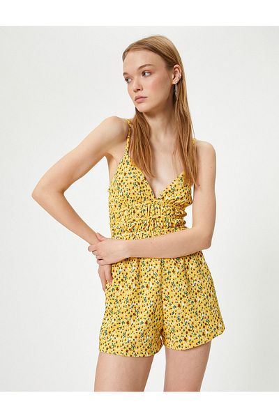 Koton Floral Shorts Overall Dünne Träger Bequeme Passform Strukturiert