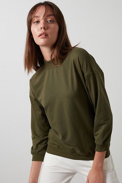 Lela Stand Collar Basic Cotton Knitted Sweat - 5863323