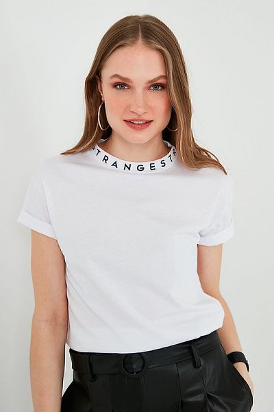 Lela Tricou tricotat de bază cu guler și decolteu cu imprimeu5864054