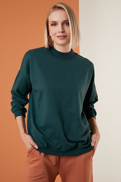 Lela Stand Collar Basic Cotton Knitted Sweat - 5863323