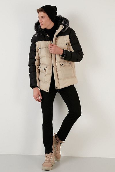 Buratti Slim Fit Removable Faux Fur Hooded Puffer Coat Men's Coat 5760076