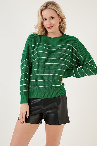 Lela Striped Long Back Crew Neck Knitted Sweater SWEATER 4616133