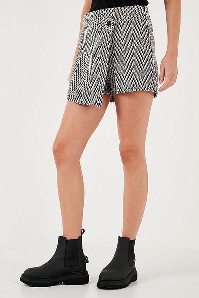 Lela Asymmetric Patterned Cotton Winter Mini Shorts Skirt - Shorts Skirt 611sr0043