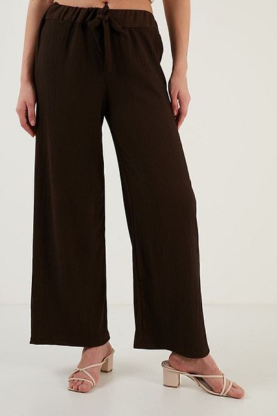 Lela Waist Tied Comfortable Cut Crinkle Fabric Trousers Trousers 5862061