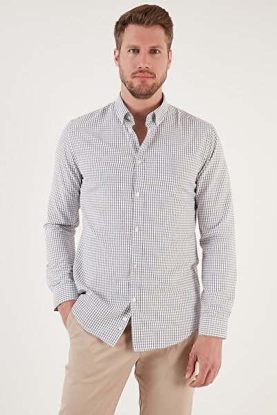 Buratti Patterned Cotton Blend Button Collar Long Sleeve Slim Fit Shirt Men's Shirt Cf23s7496