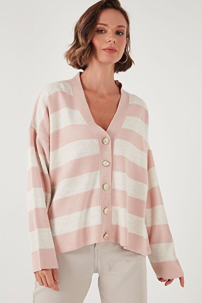 Lela V-neck Striped Soft Acrylic Cardigan - Regular Fit Cardigan 4615188
