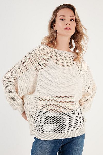 Lela Openwork Bat Sleeve Boat Neck Sweater SWEATER 6071571