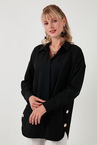Lela Cămașă oversize din amestec de bumbac - CAMĂȘĂ cu nasturi laterale 611GO00054