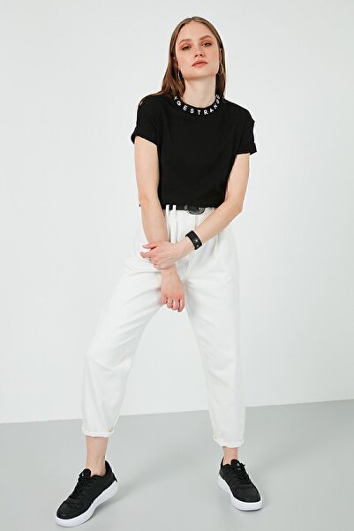 Lela Yakası Baskılı Bisiklet Yaka Basic Örme T Shirt T Shi?rt 5864054
