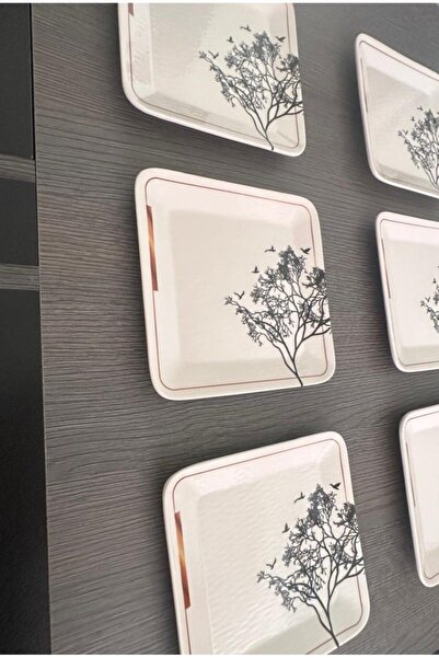 Erbaşlar Luxury Ceramic Wishing Tree Pattern Cake Set for 6 People Service Plate