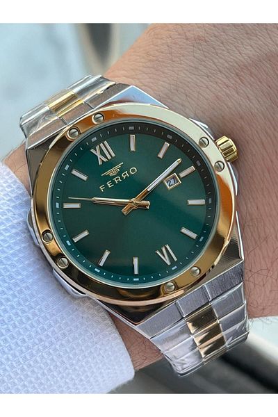 FERRO 30 Mt Water Resistant Men's Wristwatch - Steel Cord, Calendar Dial, Ef11357-D10
