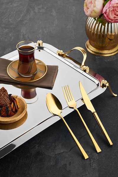 JASPER Dilay 36 Pieces 6 Person Titanium Gold Fork Spoon Knife Set 3MM