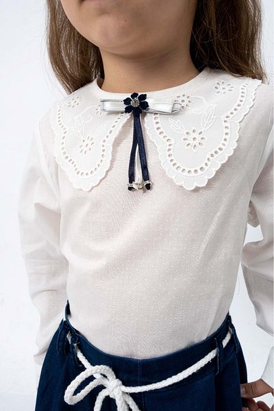 Mnk Baby&Kids بدلة بناتي من الجينز بأرجل واسعة وقميص منسوج MNK2117 ECRU