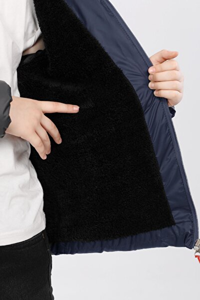 VODENS Erkek Çocuk Lacivert Içi Polarlı Kürklü Su Geçirmez Kışlık Kalın Kapüşonlu Mont