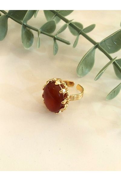 TÜKKAN ACCESSORİES Agate Stone Natural Stone Gold Plated Adjustable Ring-Naturalstone Ring4