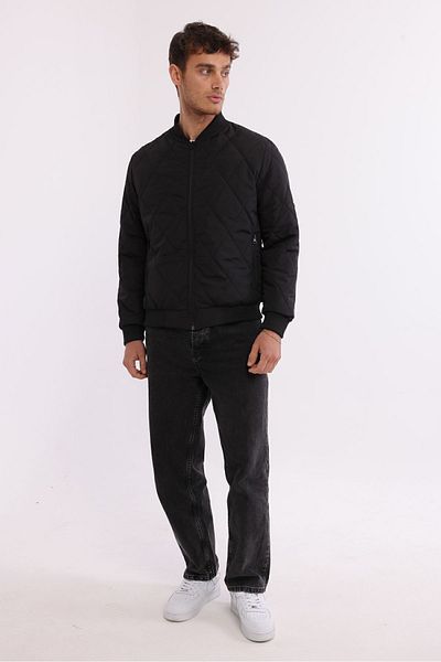 D1fference Men's Black College Collar Windproof Quilted Pattern Fiber Padded Coat