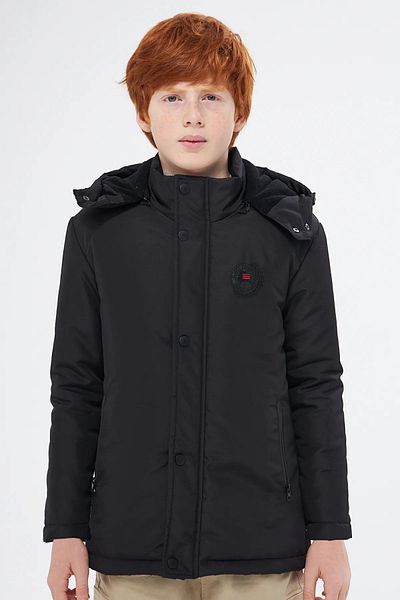 Goccix Boy's Black Fleece Removable Hooded Windproof Winter Parka