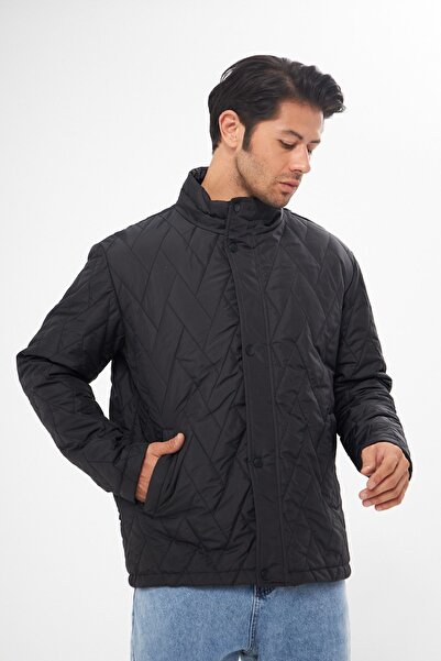 D1fference Ανδρικό παλτό με μαύρο αντιανεμικό γιακά με καπιτονέ σχέδιο