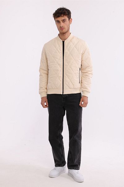 D1fference Men's Stone Collar Collar Water and Windproof Quilted Patterned Fiber Padded Coat