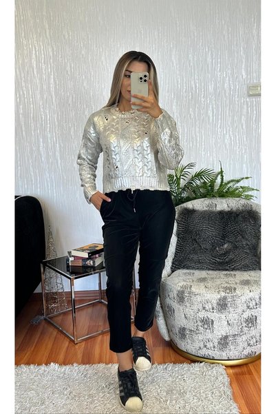 SHINE STYLE بنطال جلدي أسود لامع برباط على الخصر