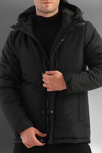 D1fference Men's Black Sports Jacket - Hooded, Windproof, Winter Parka