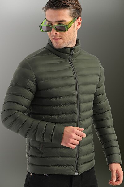 D1fference Pánská khaki voděodolná nafukovací sportovní bunda plněná gelovými vlákny