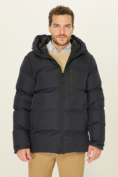 D1fference Ανδρικό χειμωνιάτικο παλτό με κουκούλα Navy Blue με χοντρή επένδυση