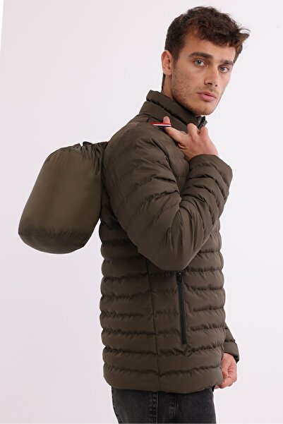 D1fference Pánská přenosná taška Větruodolný stojací límec s vlákny plněný lehkým khaki kabátem