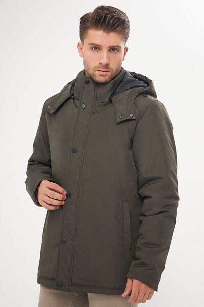 Goccix Khaki pánská zimní bunda - odepínací kapuce, vlákno, větruodolná